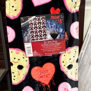 Friday the 13th Heart Pattern Silk Touch Throw Blanket - Black, Pink, and Red